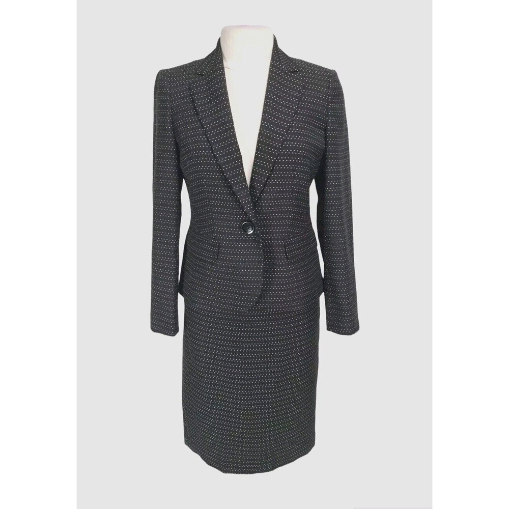 Le Suit Women Career Skirt Suit Sz 4 Black Dot One Button Blazer Mini Skirt B07P